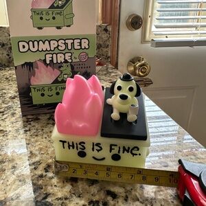 100% Soft This Is Fine Dumpster Fire Vinyl Figure with Pink Flames (GID version)